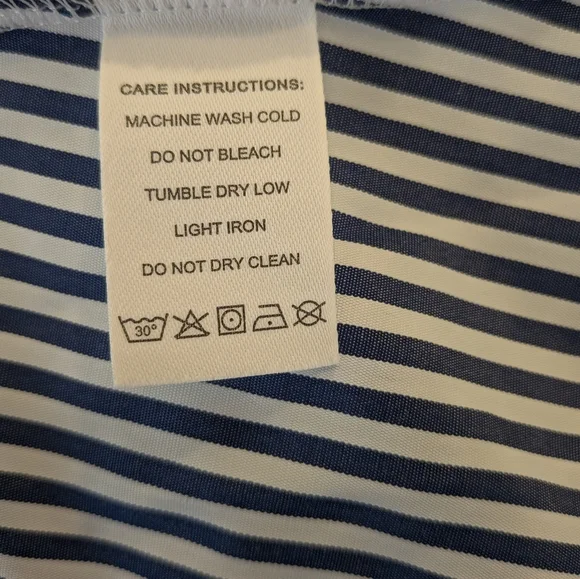 Rihoas Blue White Striped Halter Maxi Dress Collared Wrap Bodice Slit Size L - Picture 8 of 9